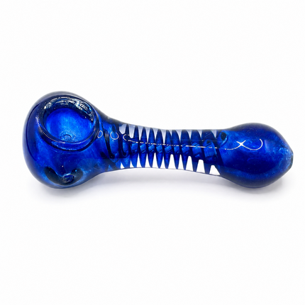Sapphire Blue Glass Spoon Pipe with Twisted Stripe Design - 4.5 inch