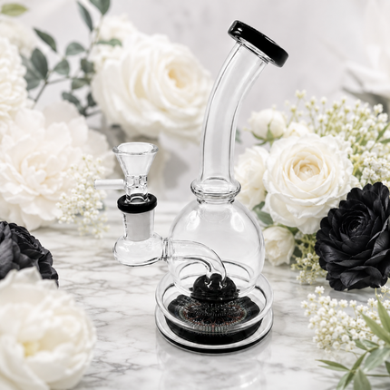 Midnight Mandala Black Sphere Glass Bong Disc Percolator 14mm Bowl 7 Inch