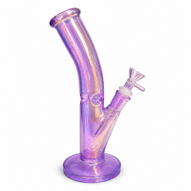 Purple Mirror Chrome Bent Neck Glass Water Pipe Removable Bowl 10 inch