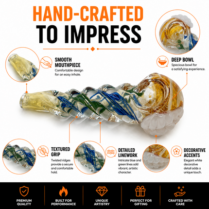 Amber White Ribbon Grip Glass Spoon Pipe – 4 Inch Hand Pipe