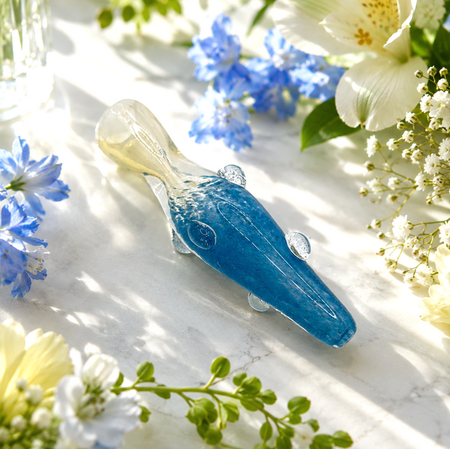 Sapphire Frost Handcraft Glass Chillum Pipe Blue Clear Raised Grip 3~3.5 inch