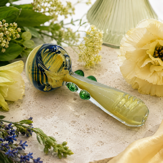 Golden Garden Swirl Thick Glass Spoon Hand Pipe - 4.5 Inch