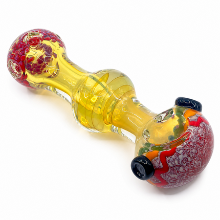 Clear Fumed Rasta Swirl Glass Spoon Pipe with Red Frit Mouthpiece - 5 Inch