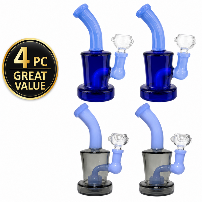[4PC Bundle] Blue + Smoke Drum Body Disc Perc Water Pipe 14mm 6 inch