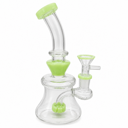 Milky Green Disc Percolator Glass Water Pipe 14mm Bowl 7 inch