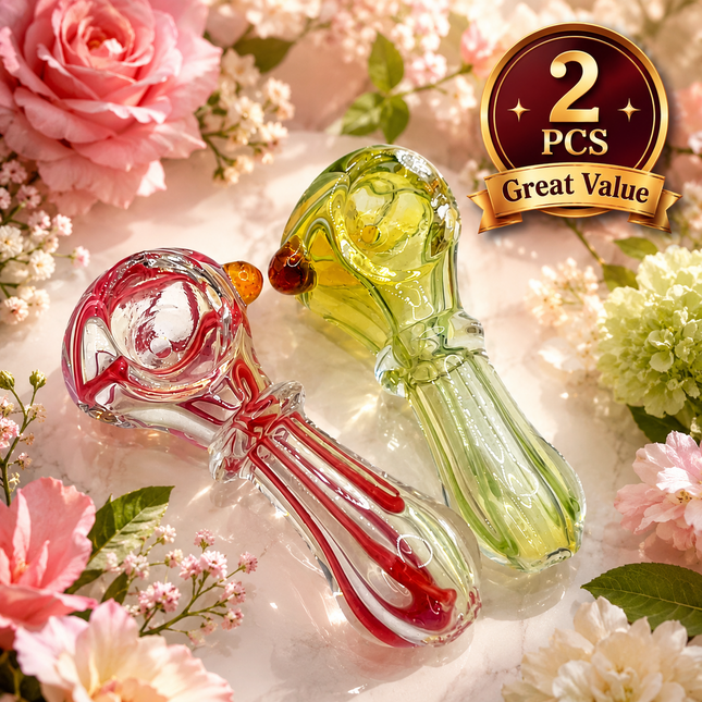 [2PC Bundle] Red Lime Glow Swirl Glass Hand Pipe Set Assorted Colors 3inch