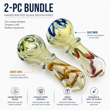 [2PC Bundle] Golden Rainbow Ribbon Handcraft Glass Pipes 3 inch