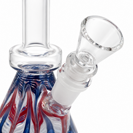 Cobalt Patriot Swirl 14mm Mini Beaker Glass Water Pipe Straight Neck