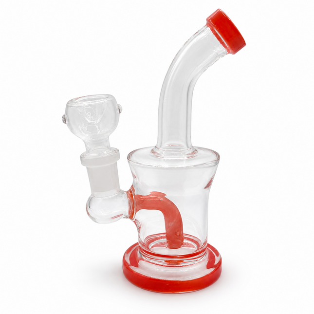 Orange Accent Clear Mini Glass Water Pipe – 6–6.5 Inch Compact Bong with Bowl