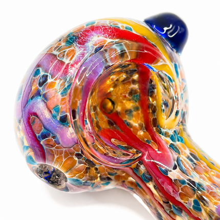 Sunset Reef Confetti Glass Spoon Pipe with Blue Marble Grips – 4.5–5 Inch