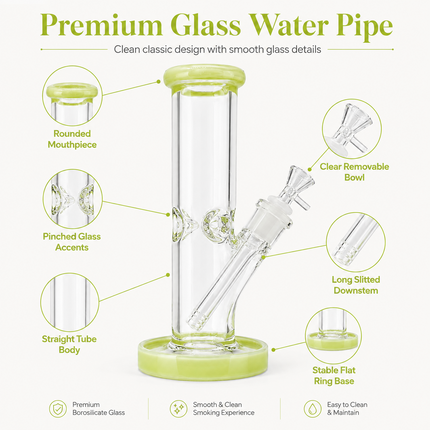 Light Green Accent Straight Tube Glass Water Pipe Ice Catcher 14mm Bowl 11 inch