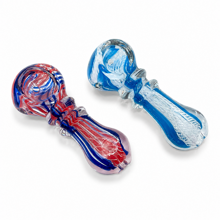 [2PC Bundle] Berry Ice Glass Hand Pipes Red Blue Aqua Swirl 3 Inch