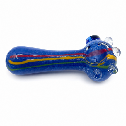 Royal Blue Triple Stripe Bubble Accent Glass Spoon Pipe – 4.5 Inch Multicolor Ha