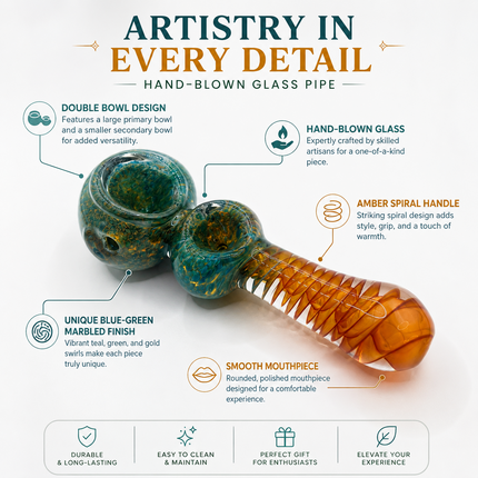 Kryptonite Amber Lagoon Double Bowl Handcraft Glass Pipe Teal Amber 4.5 inch