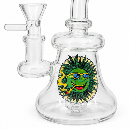 Black Accent Green Sun Face Bubbler Tri Beaker Glass Water Pipe 14mm - 6 inch