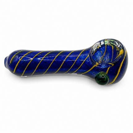 Midnight Blue Gold Spiral Glass Spoon Pipe with Green Marble – 4.5 Inch Pipes