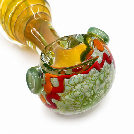 Clear Fumed Rasta Swirl Glass Spoon Pipe with Mint Green Marbles - 5 Inch