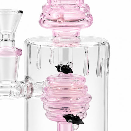 Pink Beehive Percolator 14mm Glass Bong Bent Neck Bee Design - 10 inch