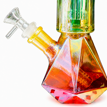 Stratos Chrome Green Yellow Orange Geometric Glass Bong Ice Catcher 12 Inch