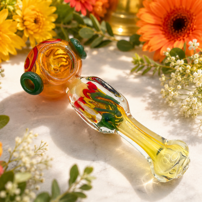 Sunset Garden Handcraft Glass Pipe Orange Green Multicolor 5 inch