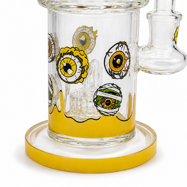 Yellow Microscope Eyeball Glass Water Pipe 14mm Bowl 6.5 inch