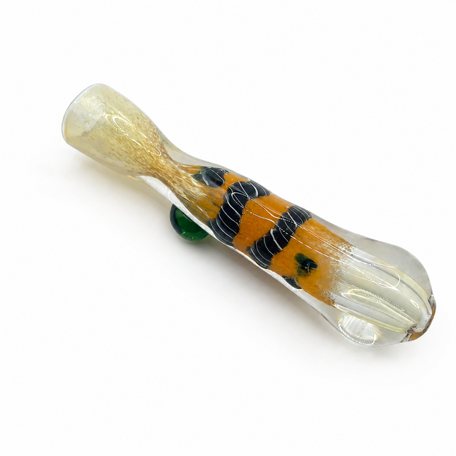 Tiger Amber Handcraft Glass Chillum Pipe Orange Black Wrapped Accent 3~3.5 inch