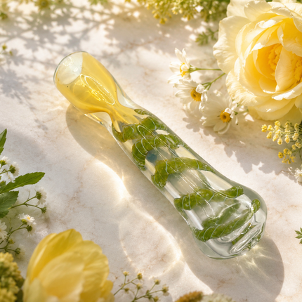 Emerald Vine Handcraft Glass Chillum Pipe Clear Green Wrapped 3~3.5 inch