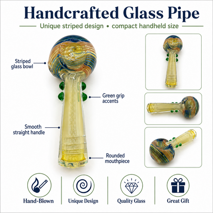 Sunlit Ocean Swirl Thick Glass Spoon Hand Pipe - 4.5 Inch