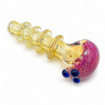 Ghost Red Crackle Glass Spoon Pipe with Spiral Ring Handle - 4-4.5 inch