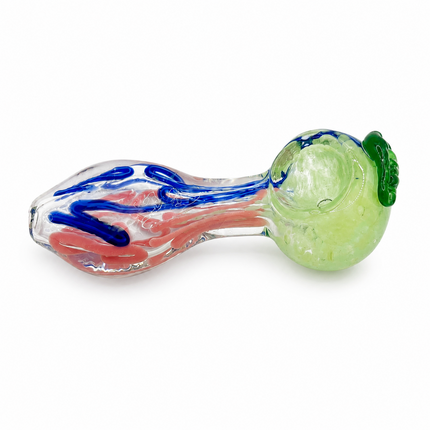 Emerald Wave Blue Pink Swirl Thick Glass Spoon Hand Pipe - 4.5 Inch