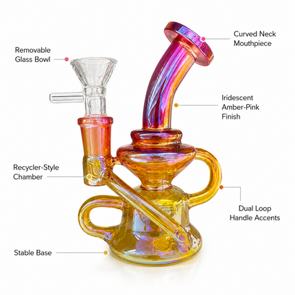 Mini Gold Pink Chrome Recycler Glass Bong with Bowl & Loop Handle - 5 inch