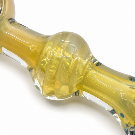Clear Fumed Rasta Swirl Glass Spoon Pipe with Navy Marbles - 5 Inch