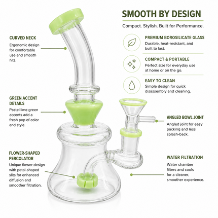 Milky Green Disc Percolator Glass Water Pipe 14mm Bowl 7 inch