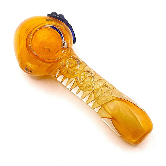 Pumpkin Amber Glass Spoon Pipe with Raised Grip Dots – 4 Inch Hand Pipe Deep Bow
