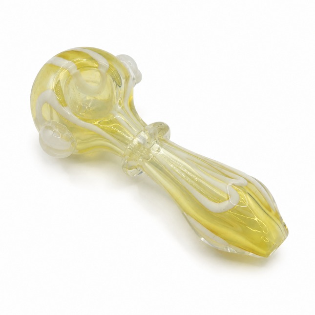 Buttercream Swirl Glass Spoon Pipe – 4 Inch Yellow White Hand Pipe