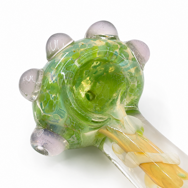 Clear Lime Green Fumed Glass Spoon Pipe Lavender Marbles 5 Inch