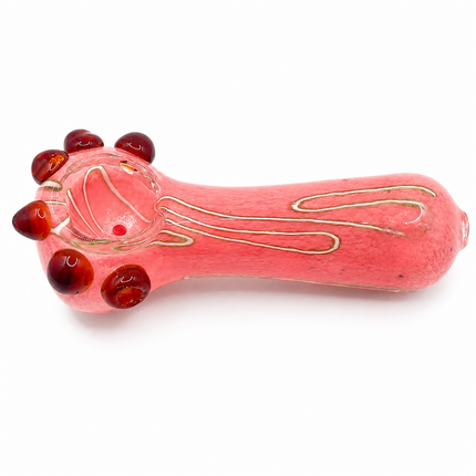 Pink Glass Palm Hand Pipe Amber Dot Spoon Pipe - 4.5 inch