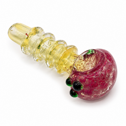 Strawberry Crackle Glass Spoon Pipe – 4 Inch Pink Hand Pipe Green Accent