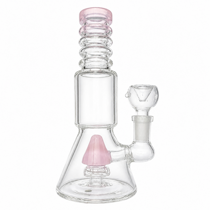 Milky Pink Stratos Tri Cone Percolator Glass Water Pipe 14mm 7 inch
