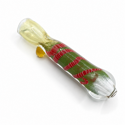 Moss Candy Handcraft Glass Chillum Pipe Clear Green Red 3~3.5 inch