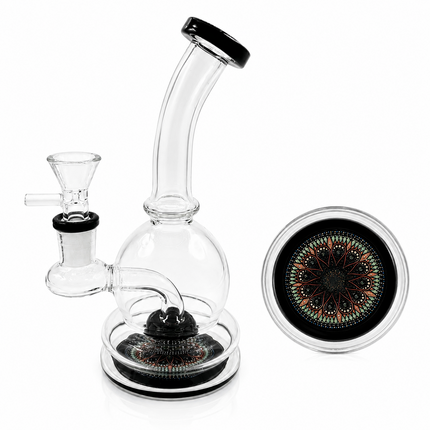 Midnight Mandala Black Sphere Glass Bong Disc Percolator 14mm Bowl 7 Inch