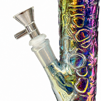 Aurora Chrome Rainbow Textured Straight Tube Glass Bong 14mm Bowl – 12 Inch