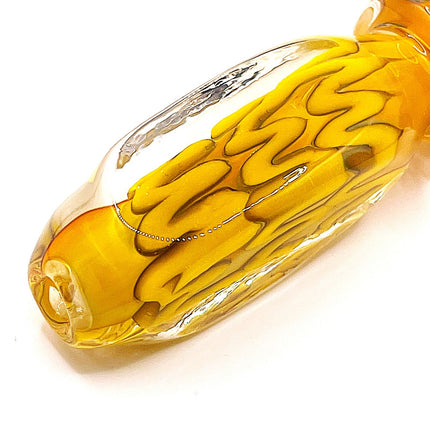 Honey Yellow Riddler Glass Spoon Pipe with Carved Grip – 4 Inch Deep Bowl