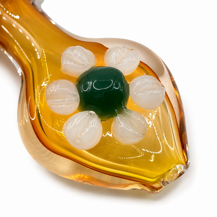Amber Daisy Glass Spoon Pipe with White Petal Accent - 5 Inch