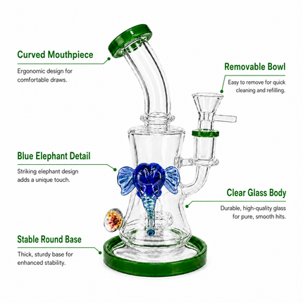 Emerald Mammoth Disc Perc Dandelion Accent Glass Bong Green Blue Clear 10 Inch