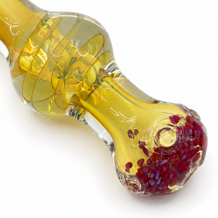 Clear Fumed Rasta Swirl Glass Spoon Pipe with Red Frit Mouthpiece - 5 Inch