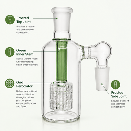 Green 14mm Glass Ash Catcher Cage Percolator Clear 4.75 inch