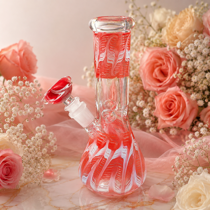 Crimson Flame Red 10-Inch Ice Catcher Glass Water Pipe with Bowl
