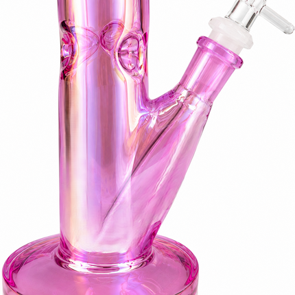 Pink Mirror Chrome Bent Neck Glass Water Pipe Removable Bowl 10 inch