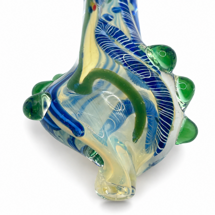 Cobalt Vine Glass Spoon Pipe with Green Marbles – 4 Inch Hand Pipe